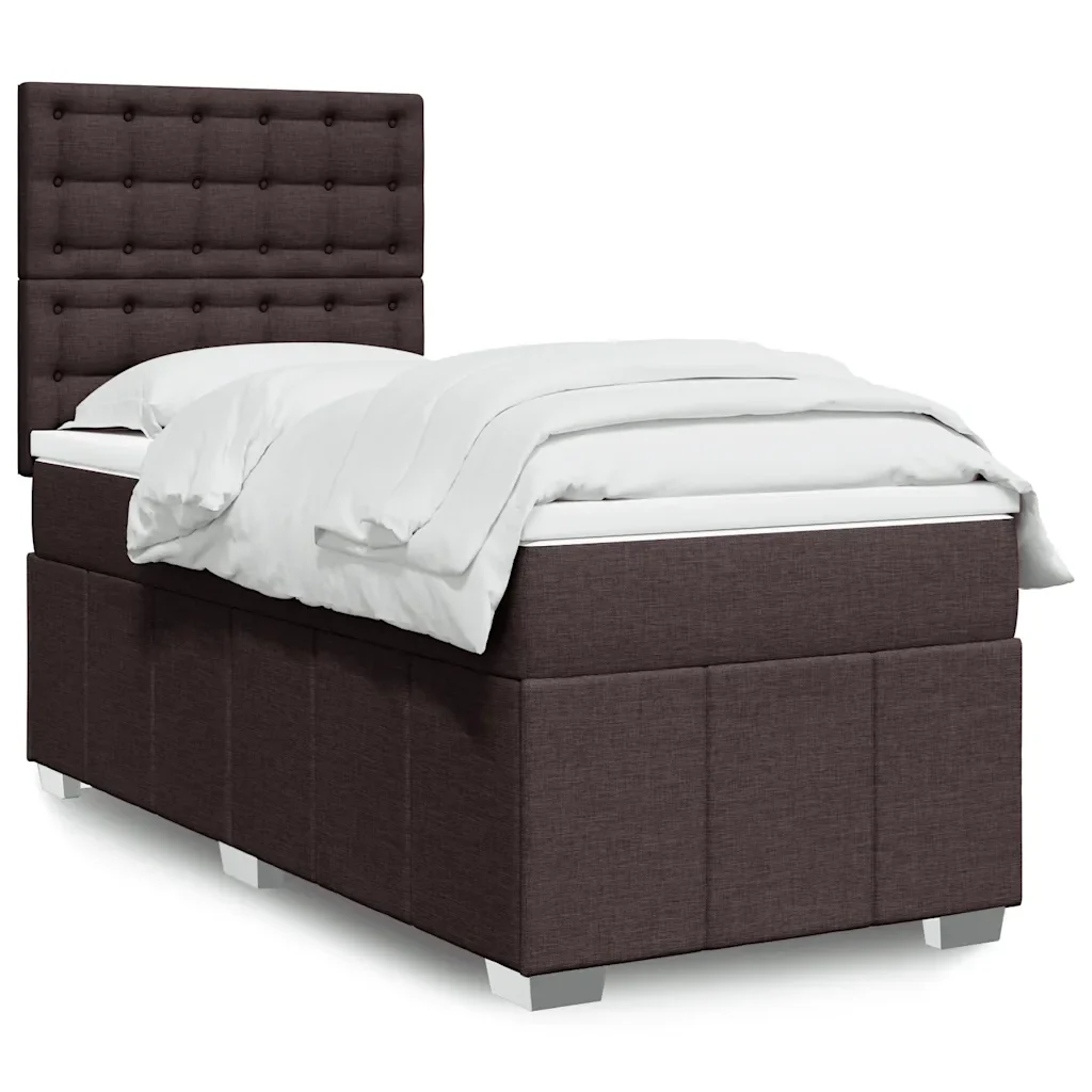 Letto singolo | Letto per adulti | Giroletto a Molle con Materasso Marrone Scuro 90x200 cm Tessuto - Image 2