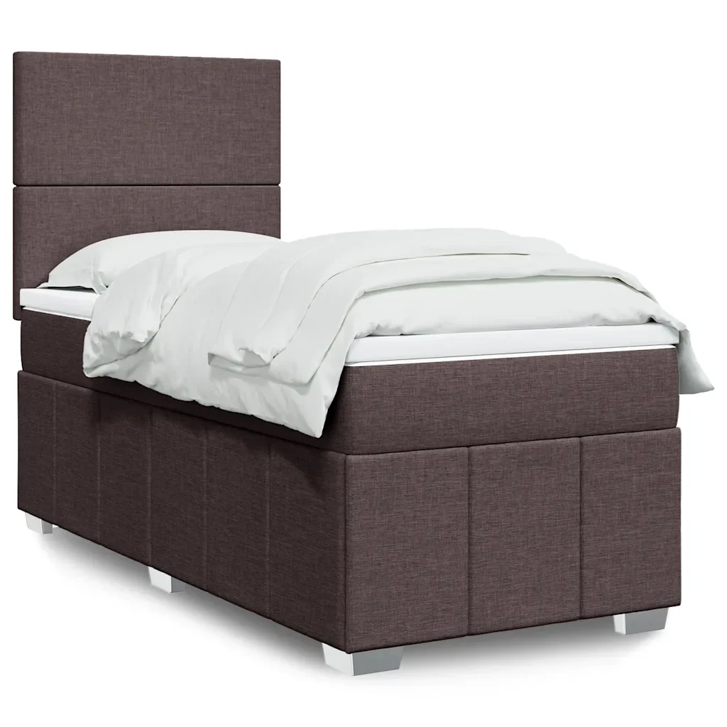 Letto singolo | Letto per adulti | Giroletto a Molle con Materasso Marrone Scuro 90x200 cm Tessuto - Image 2