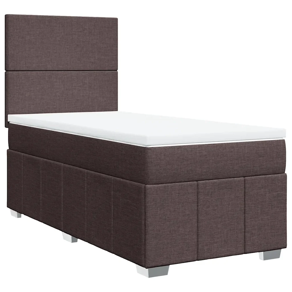 Letto singolo | Letto per adulti | Giroletto a Molle con Materasso Marrone Scuro 90x200 cm Tessuto - Image 3