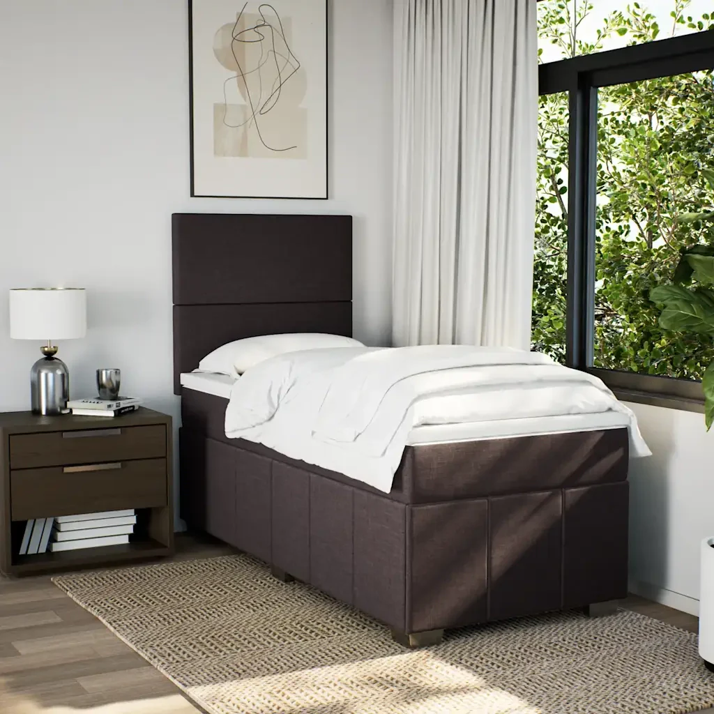 Letto singolo | Letto per adulti | Giroletto a Molle con Materasso Marrone Scuro 90x200 cm Tessuto - Image 5