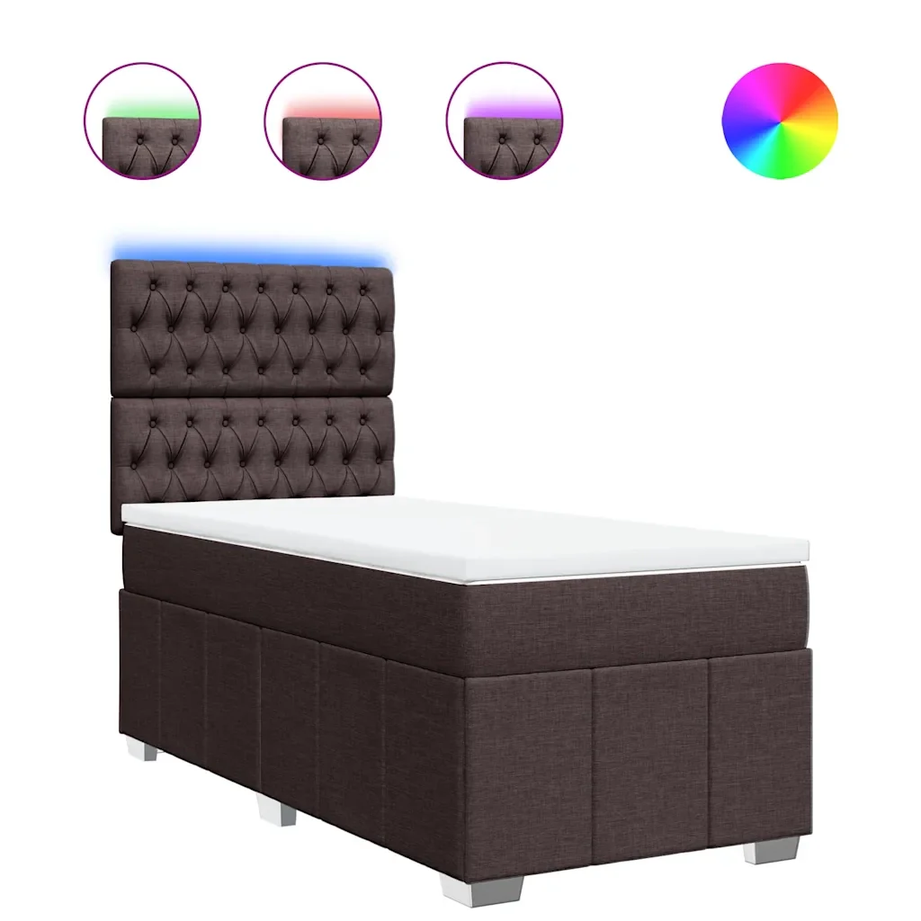 Letto singolo | Letto per adulti | Giroletto a Molle con Materasso Marrone Scuro 90x200 cm Tessuto
