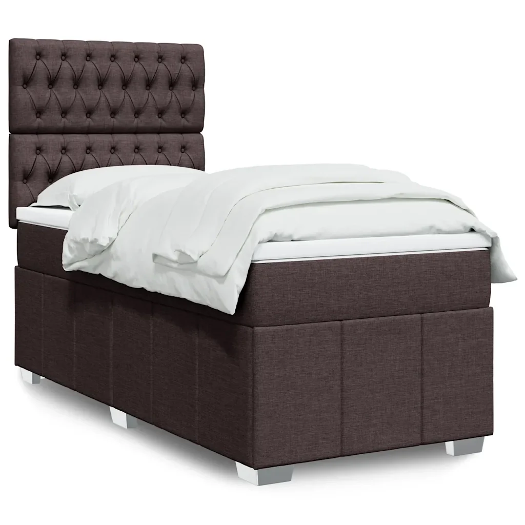 Letto singolo | Letto per adulti | Giroletto a Molle con Materasso Marrone Scuro 90x200 cm Tessuto - Image 2