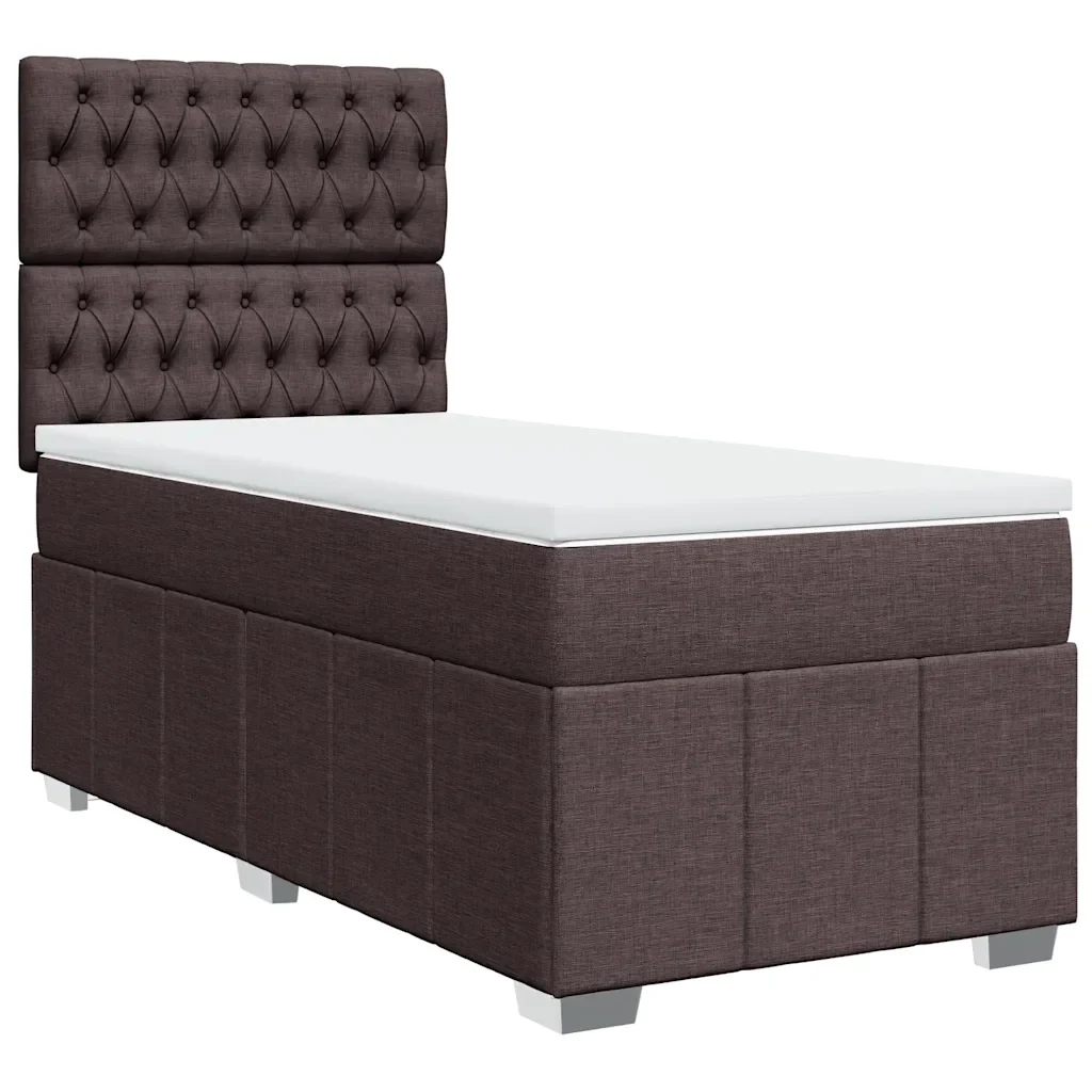 Letto singolo | Letto per adulti | Giroletto a Molle con Materasso Marrone Scuro 90x200 cm Tessuto - Image 3
