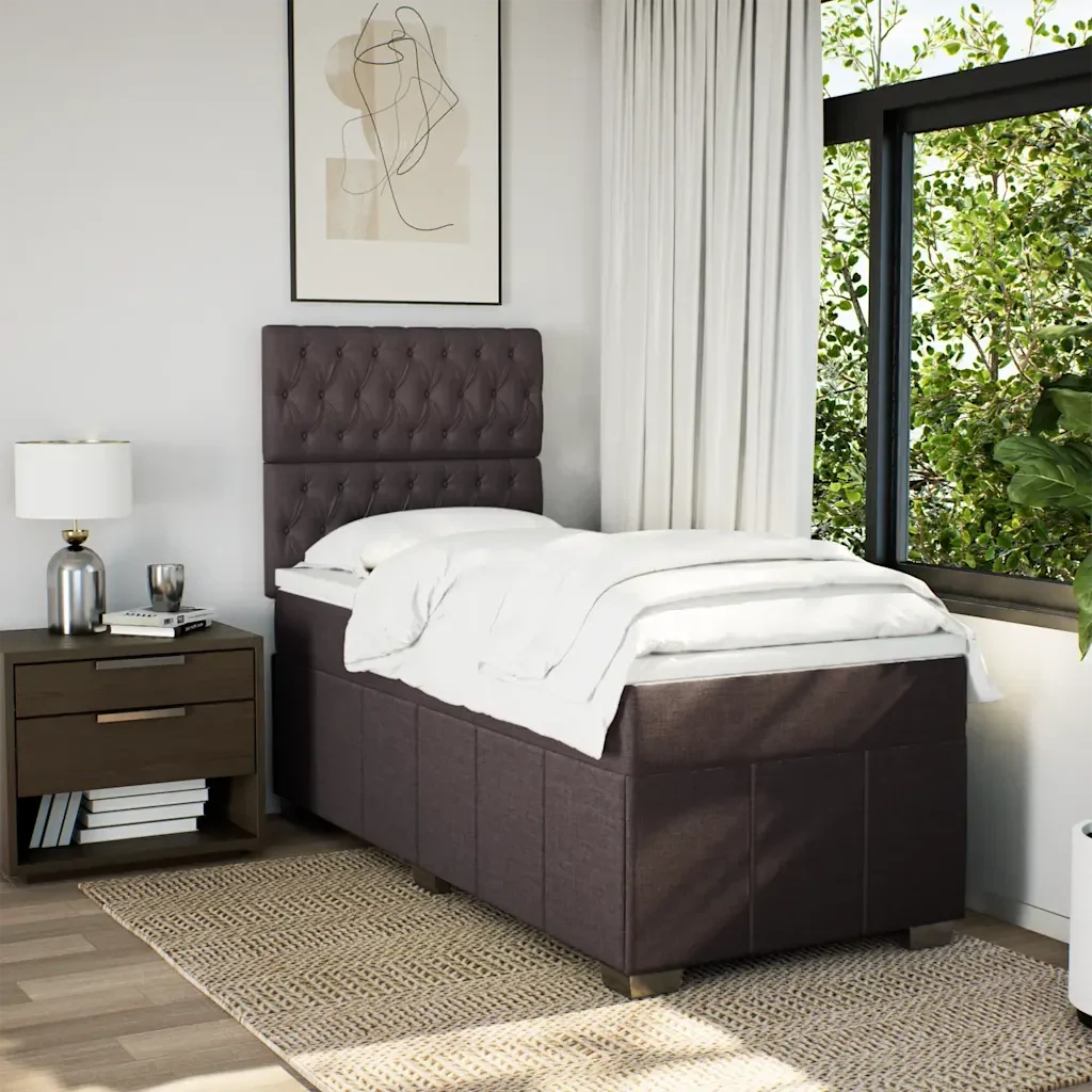 Letto singolo | Letto per adulti | Giroletto a Molle con Materasso Marrone Scuro 90x200 cm Tessuto - Image 5
