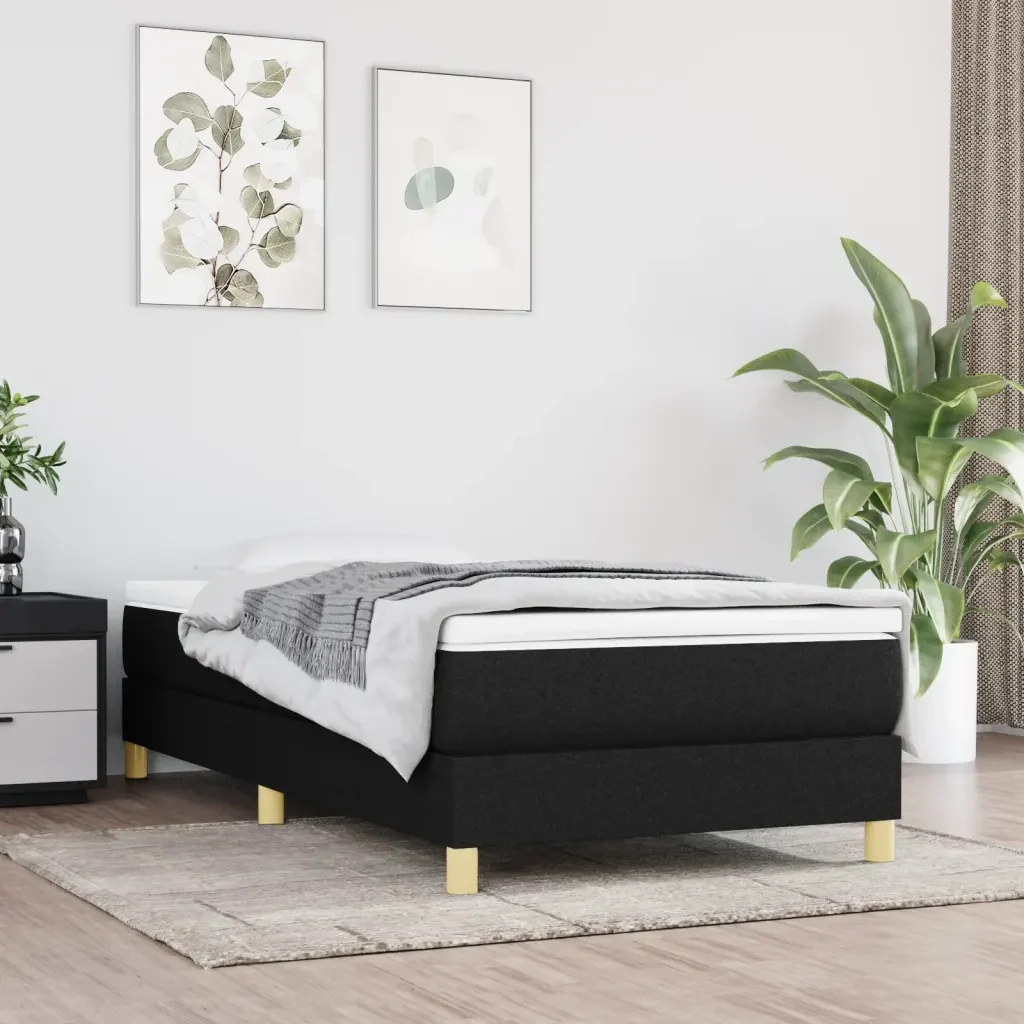 Letto singolo | Letto per adulti | Giroletto a Molle con Materasso Nero 100x200 cm in Tessuto - Image 2