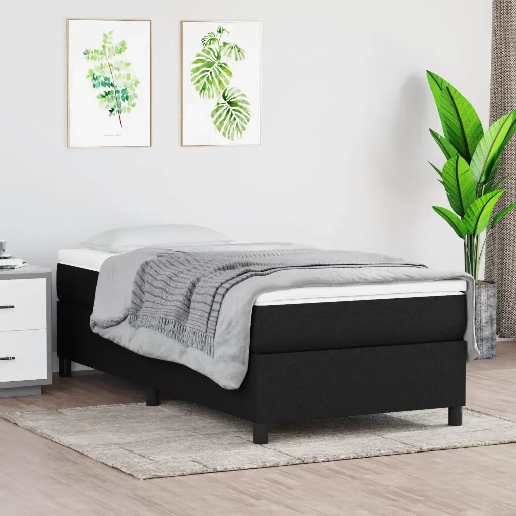 Letto singolo | Letto per adulti | Giroletto a Molle con Materasso Nero 100x200 cm in Tessuto - Image 2