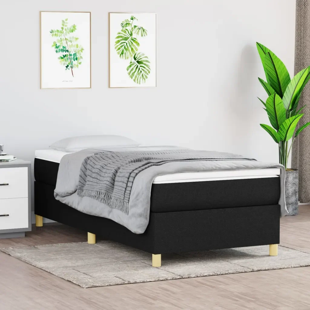 Letto singolo | Letto per adulti | Giroletto a Molle con Materasso Nero 100x200 cm in Tessuto - Image 2