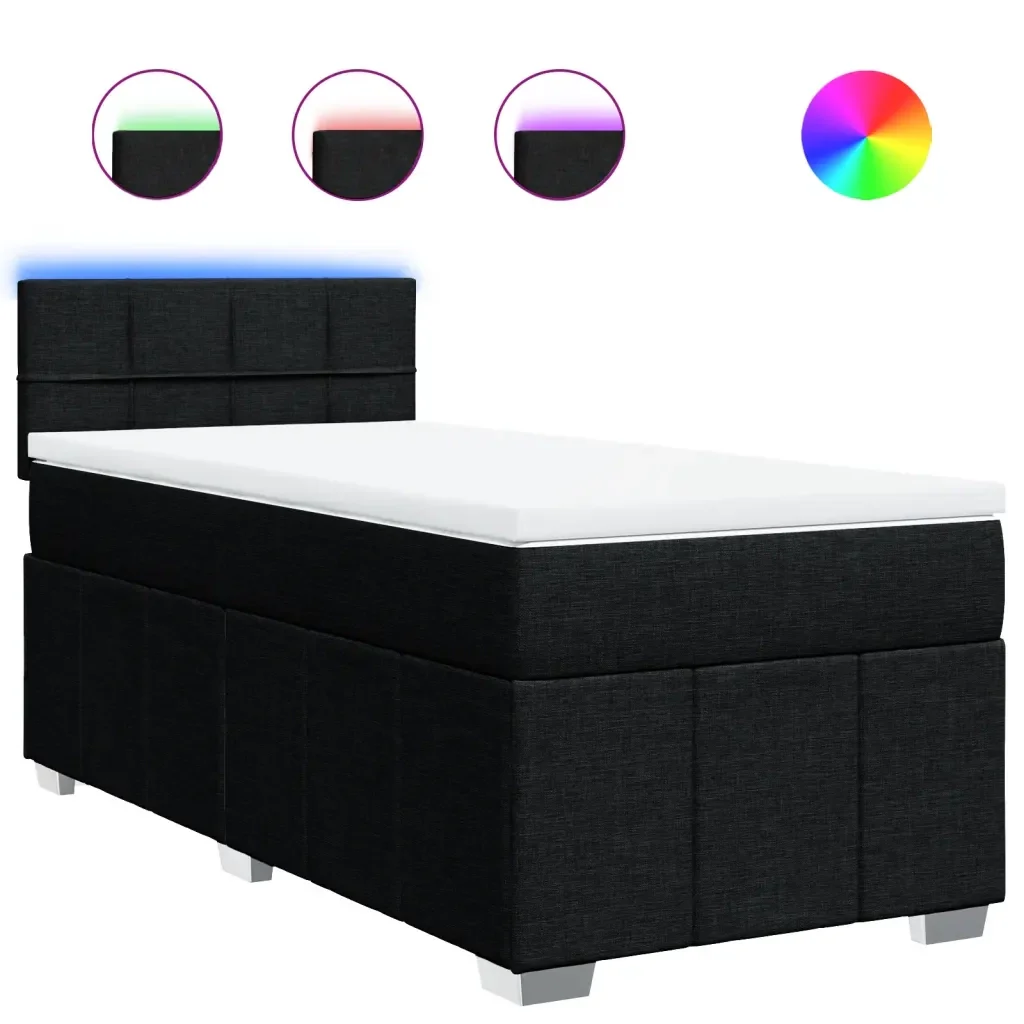 Letto singolo | Letto per adulti | Giroletto a Molle con Materasso Nero 100x200 cm in Tessuto