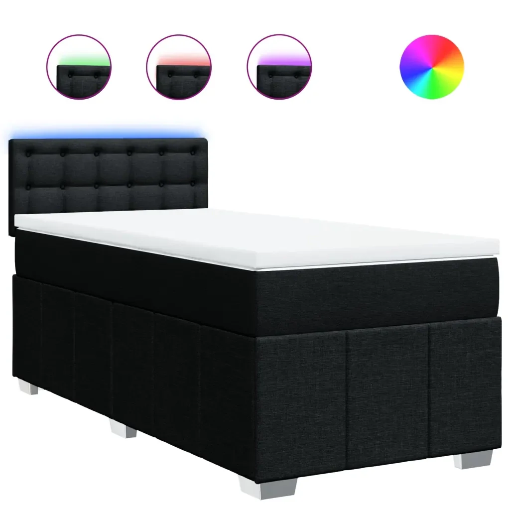 Letto singolo | Letto per adulti | Giroletto a Molle con Materasso Nero 100x200 cm in Tessuto