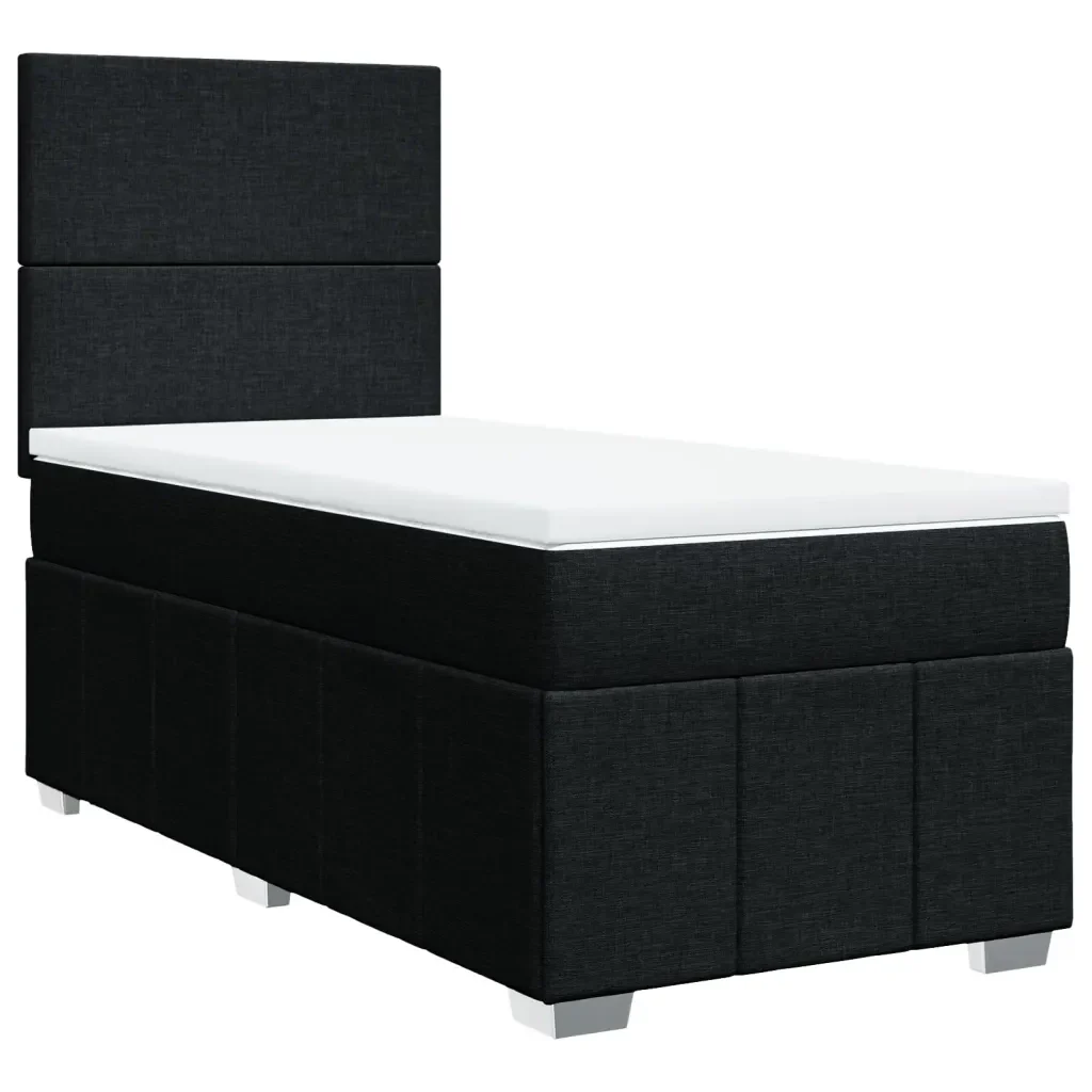 Letto singolo | Letto per adulti | Giroletto a Molle con Materasso Nero 100x200 cm in Tessuto