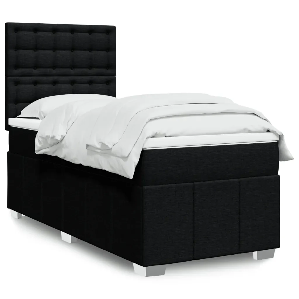 Letto singolo | Letto per adulti | Giroletto a Molle con Materasso Nero 100x200 cm in Tessuto - Image 2