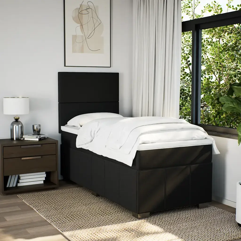 Letto singolo | Letto per adulti | Giroletto a Molle con Materasso Nero 100x200 cm in Tessuto - Image 5