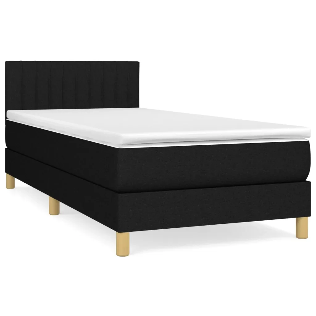 Letto singolo | Letto per adulti | Giroletto a Molle con Materasso Nero 100x200 cm in Tessuto