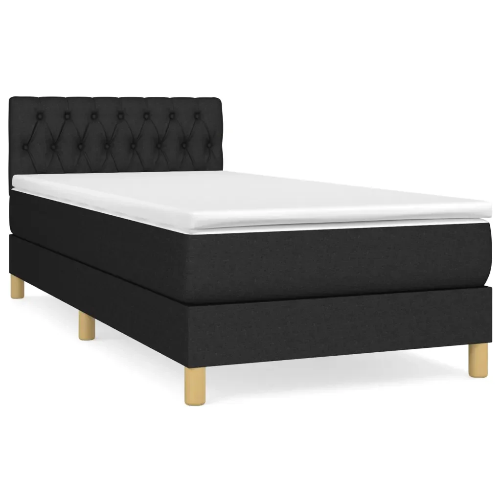 Letto singolo | Letto per adulti | Giroletto a Molle con Materasso Nero 100x200 cm in Tessuto