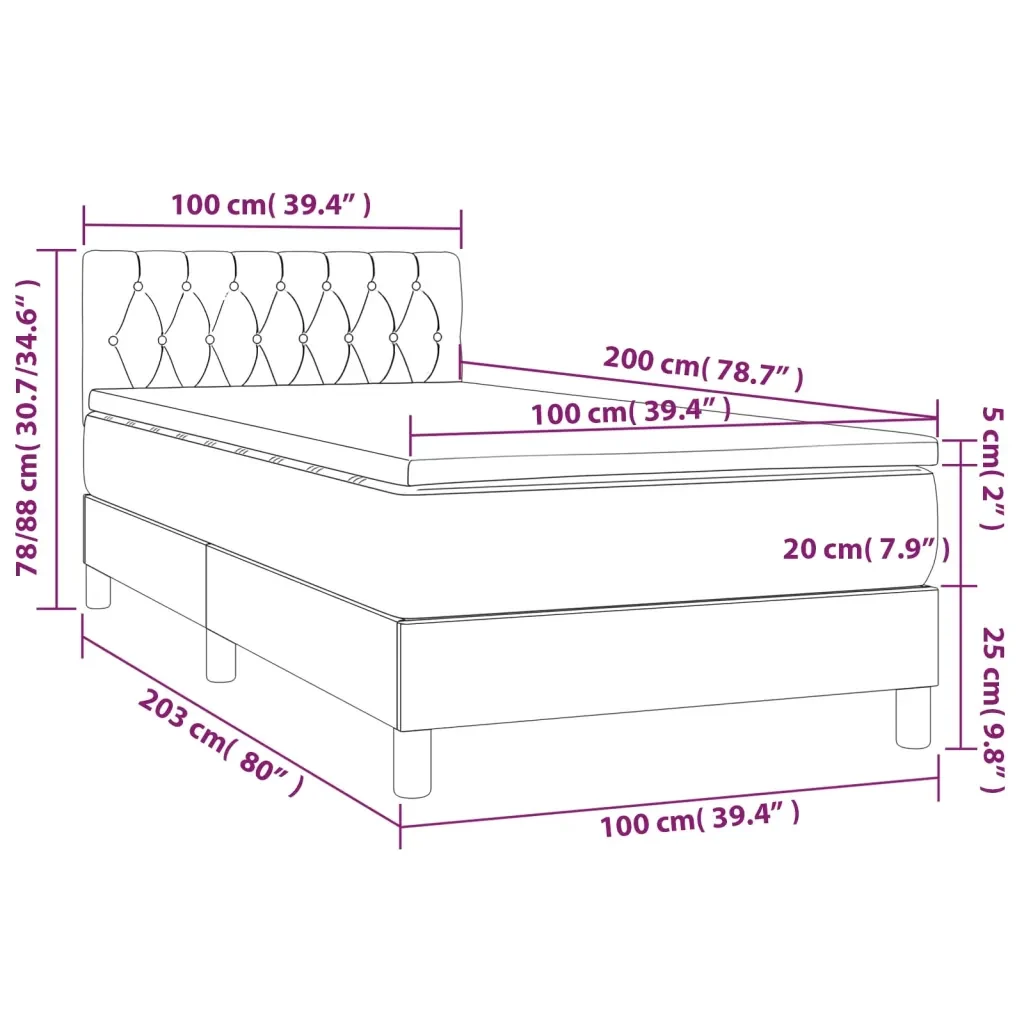 Letto singolo | Letto per adulti | Giroletto a Molle con Materasso Nero 100x200 cm in Tessuto - Image 7