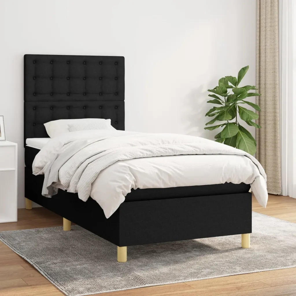 Letto singolo | Letto per adulti | Giroletto a Molle con Materasso Nero 100x200 cm in Tessuto - Image 2