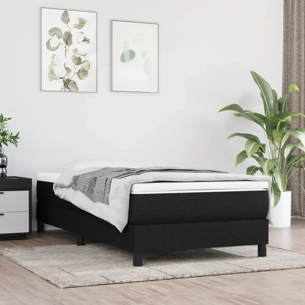 Letto singolo | Letto per adulti | Giroletto a Molle con Materasso Nero 100x200 cm in Tessuto - Image 2
