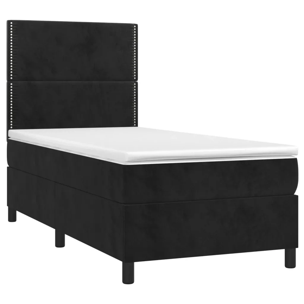 Letto singolo | Letto per adulti | Giroletto a Molle con Materasso Nero 100x200 cm in Velluto - Image 3