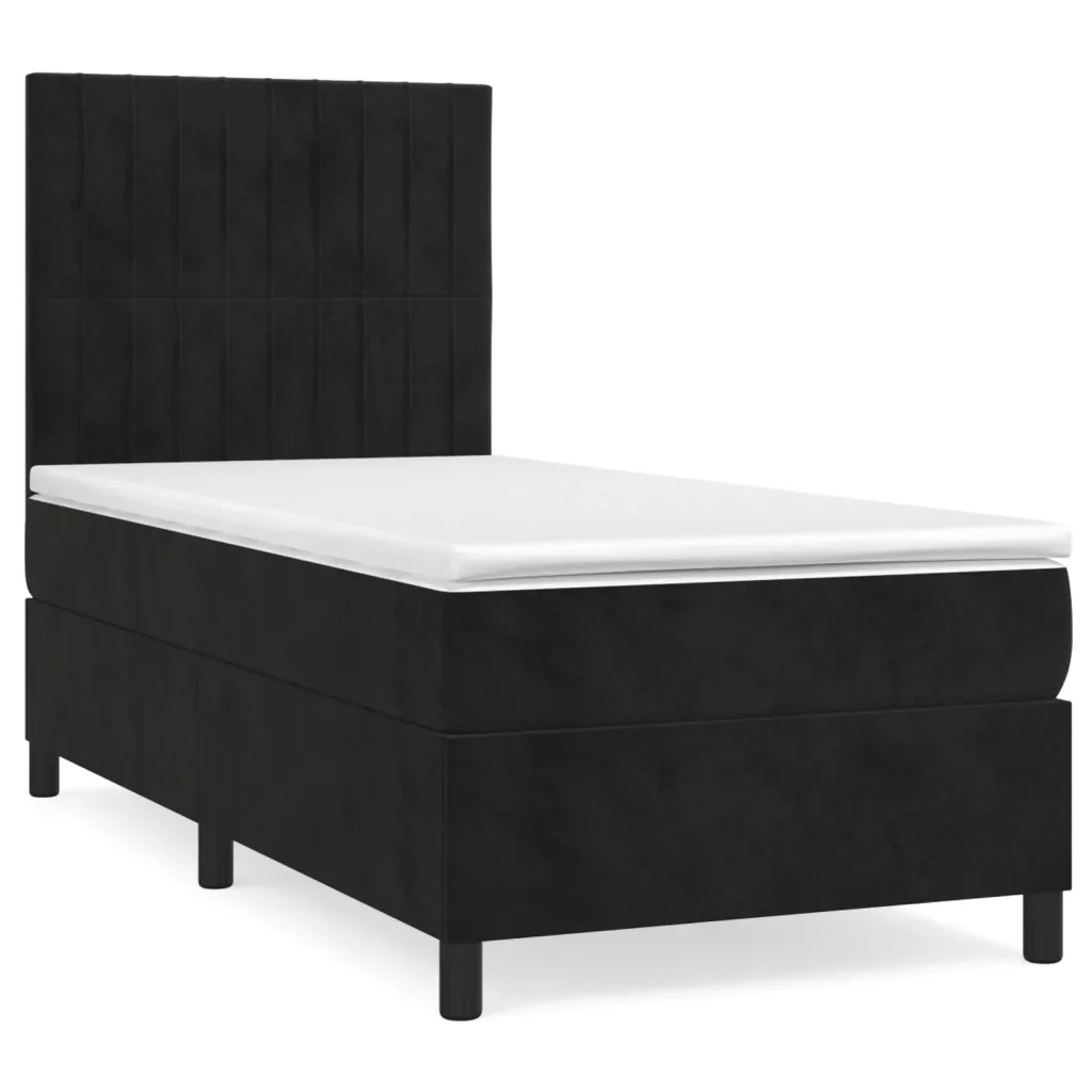 Letto singolo | Letto per adulti | Giroletto a Molle con Materasso Nero 100x200 cm in Velluto