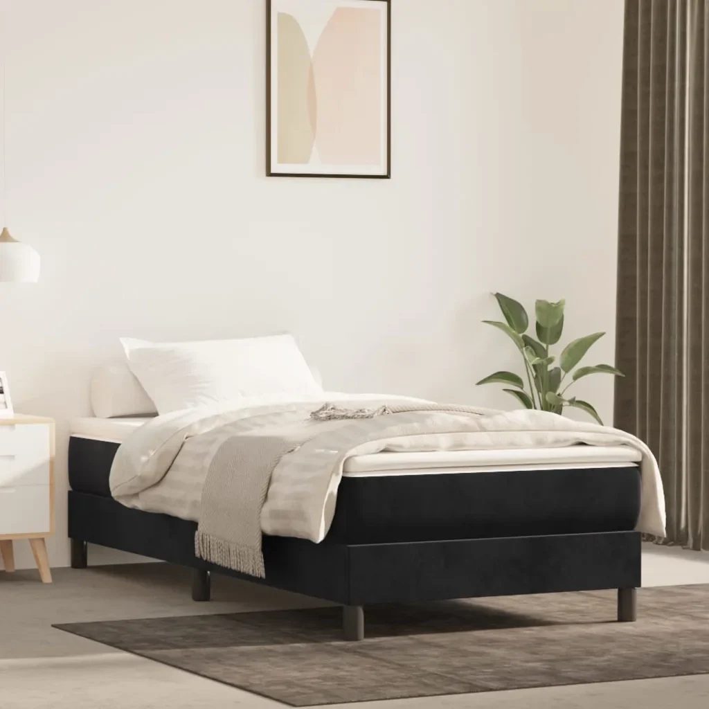 Letto singolo | Letto per adulti | Giroletto a Molle con Materasso Nero 100x200 cm in Velluto - Image 2