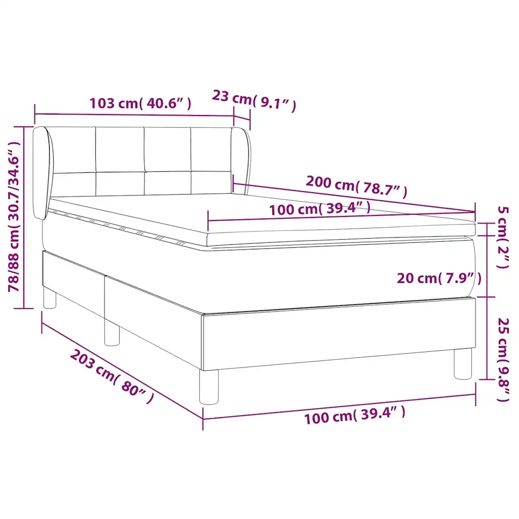 Letto singolo | Letto per adulti | Giroletto a Molle con Materasso Nero 100x200 cm in Velluto - Image 7