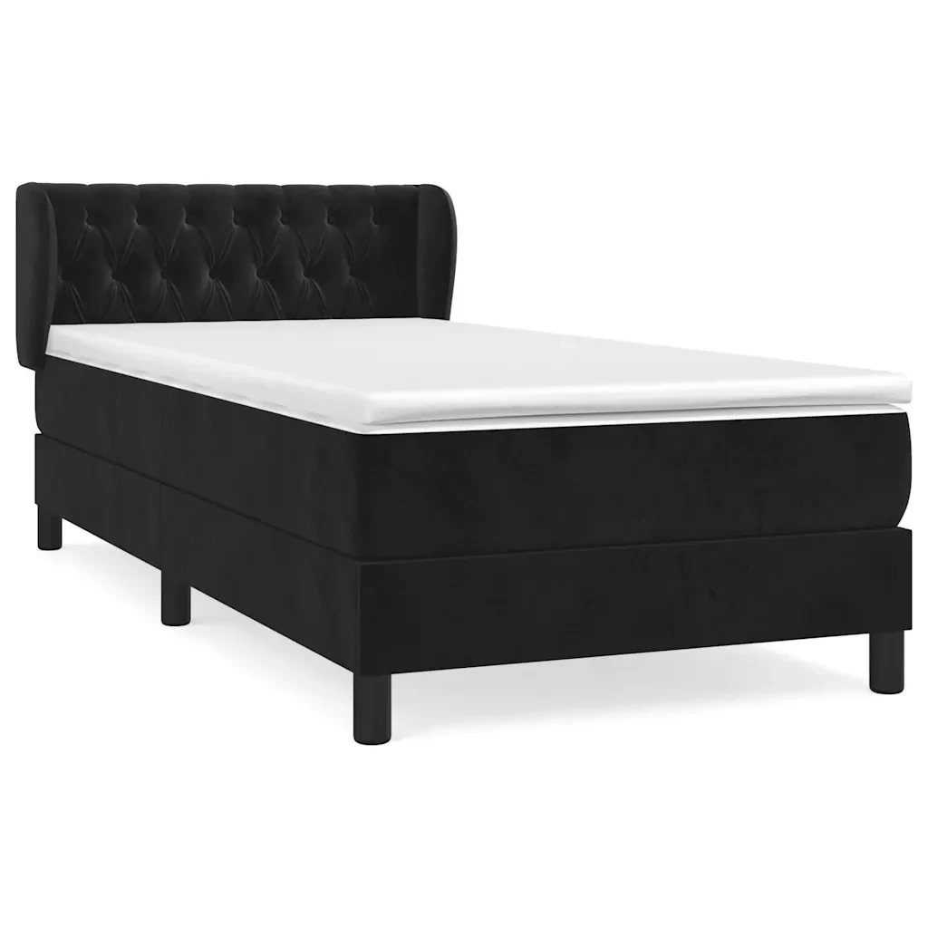 Letto singolo | Letto per adulti | Giroletto a Molle con Materasso Nero 100x200 cm in Velluto