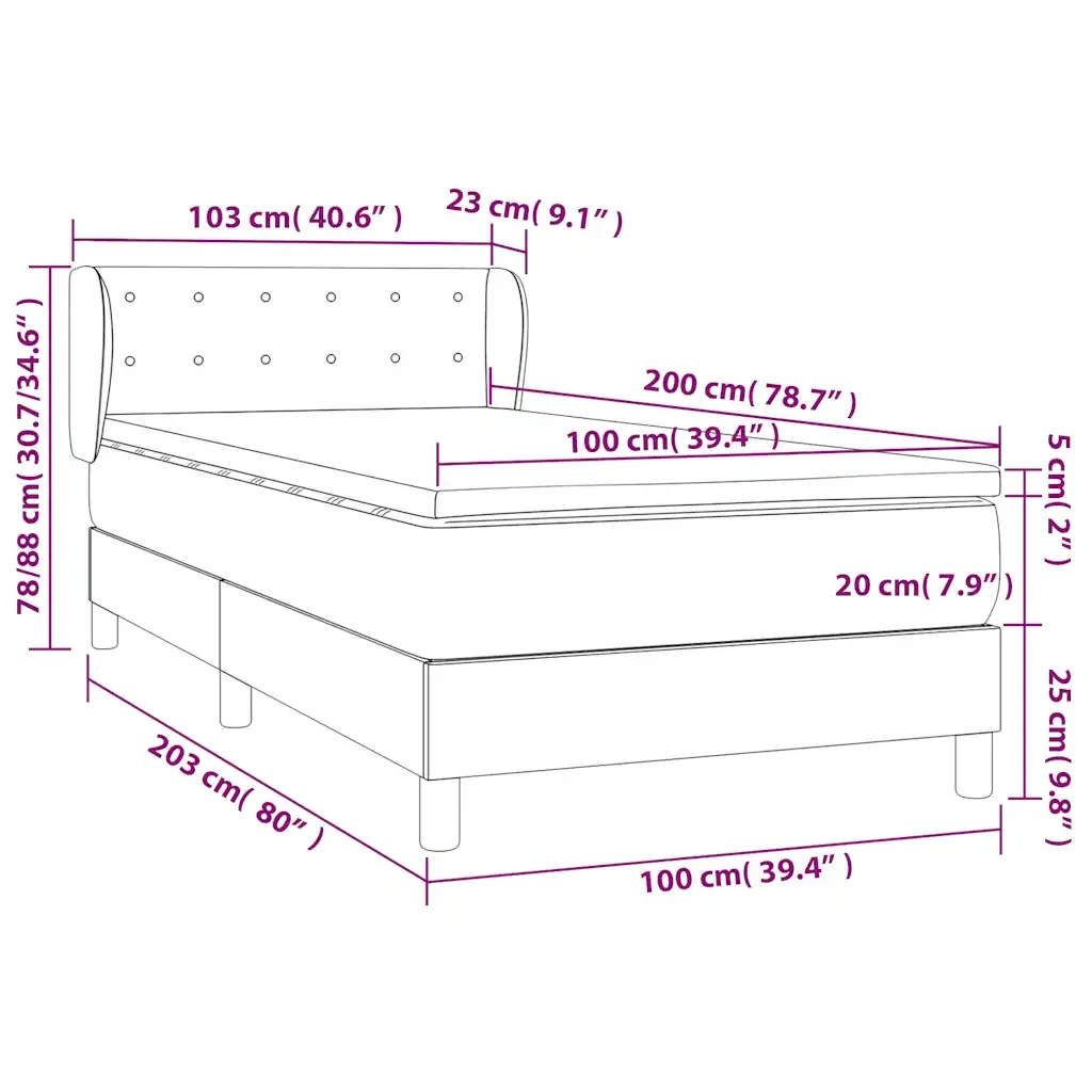 Letto singolo | Letto per adulti | Giroletto a Molle con Materasso Nero 100x200 cm in Velluto - Image 7