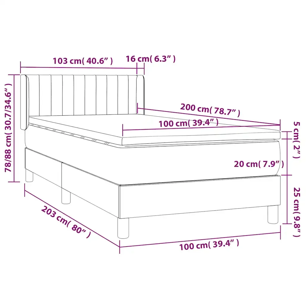 Letto singolo | Letto per adulti | Giroletto a Molle con Materasso Nero 100x200 cm in Velluto - Image 7