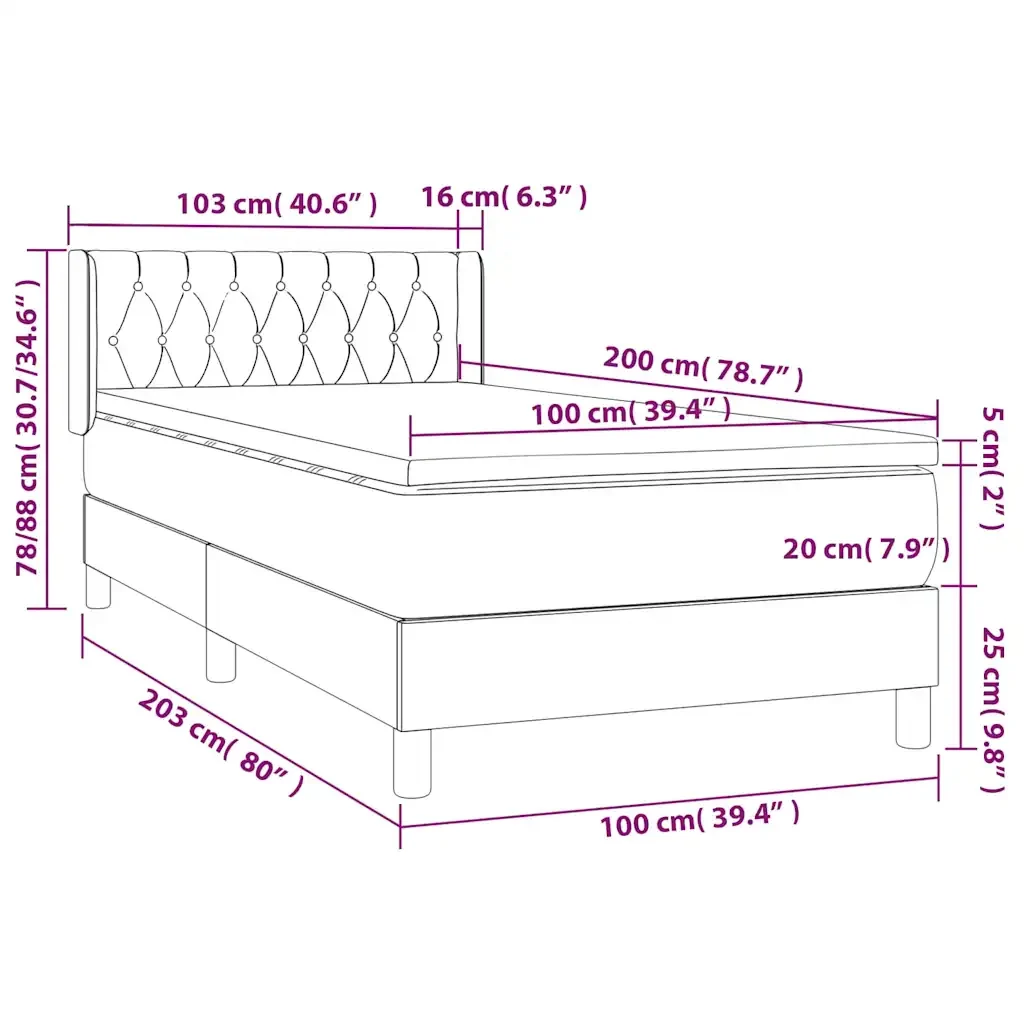 Letto singolo | Letto per adulti | Giroletto a Molle con Materasso Nero 100x200 cm in Velluto - Image 7