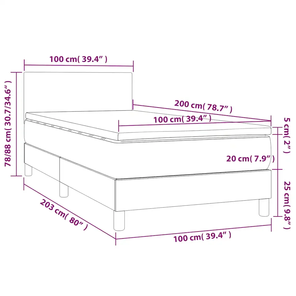 Letto singolo | Letto per adulti | Giroletto a Molle con Materasso Nero 100x200 cm in Velluto - Image 7