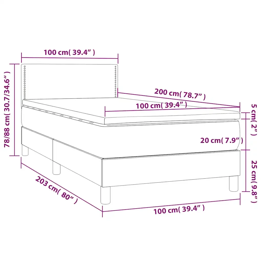 Letto singolo | Letto per adulti | Giroletto a Molle con Materasso Nero 100x200 cm in Velluto - Image 7
