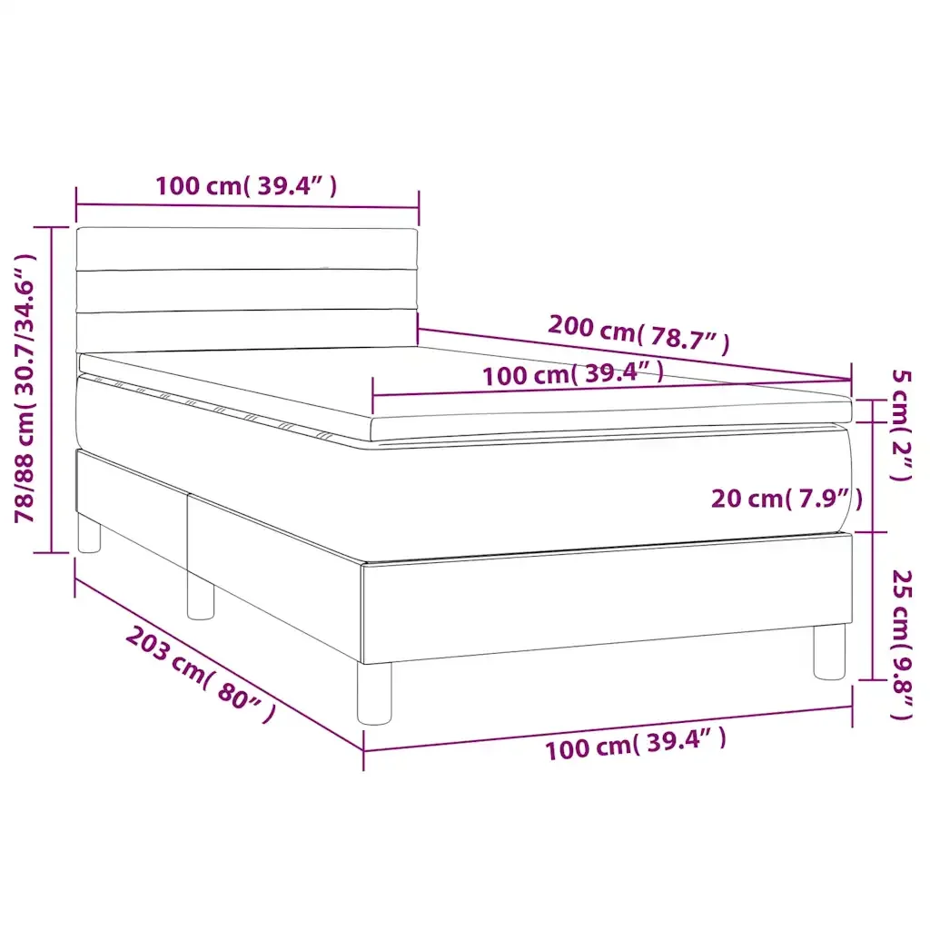 Letto singolo | Letto per adulti | Giroletto a Molle con Materasso Nero 100x200 cm in Velluto - Image 7
