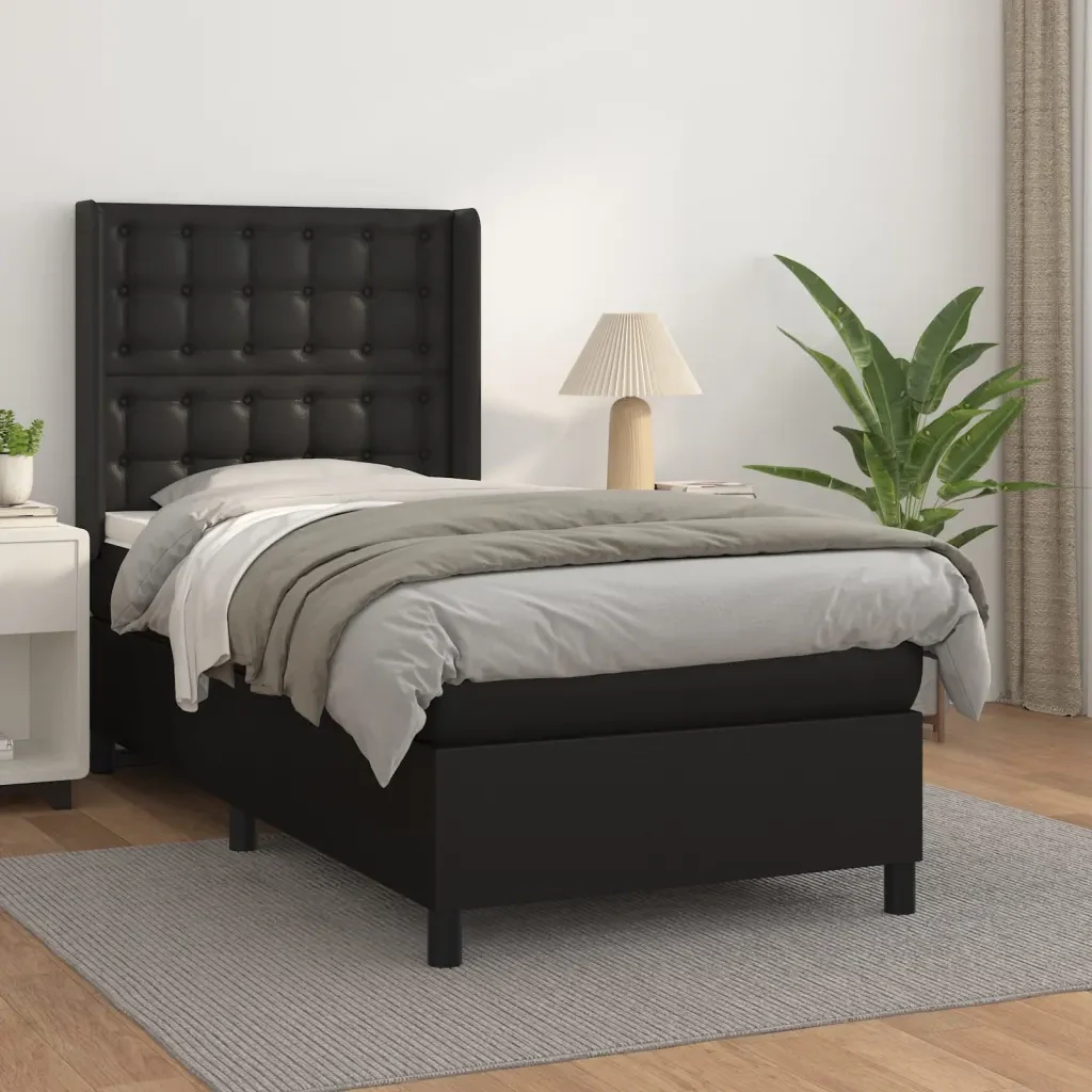 Letto singolo | Letto per adulti | Giroletto a Molle con Materasso Nero 80x200 cm in Similpelle - Image 2