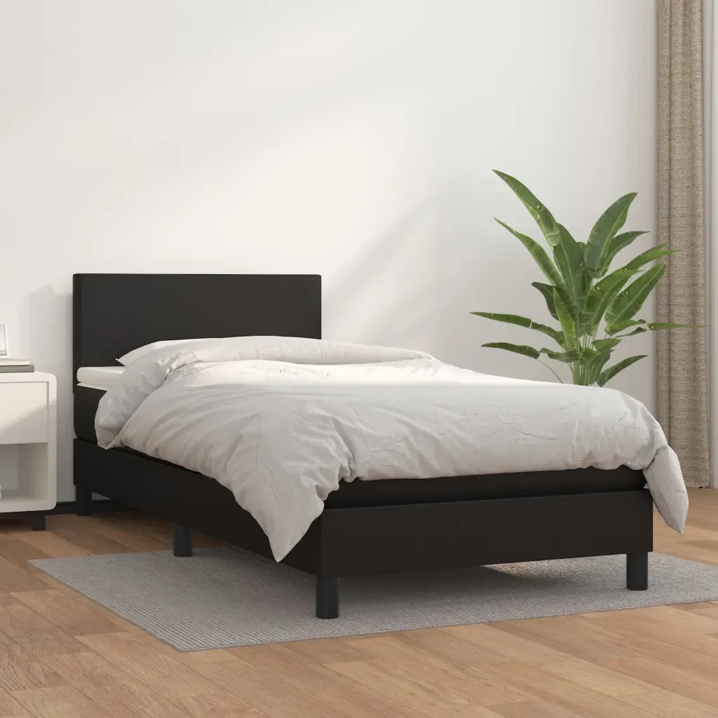 Letto singolo | Letto per adulti | Giroletto a Molle con Materasso Nero 80x200 cm in Similpelle - Image 2
