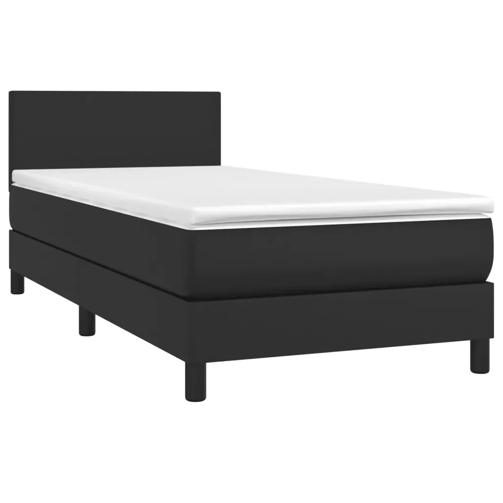 Letto singolo | Letto per adulti | Giroletto a Molle con Materasso Nero 80x200 cm in Similpelle - Image 3