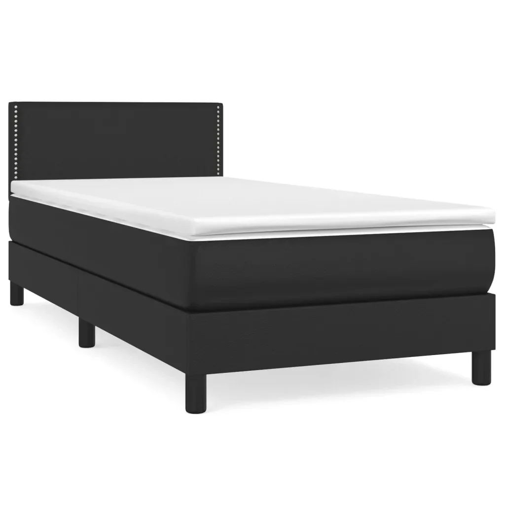 Letto singolo | Letto per adulti | Giroletto a Molle con Materasso Nero 80x200 cm in Similpelle