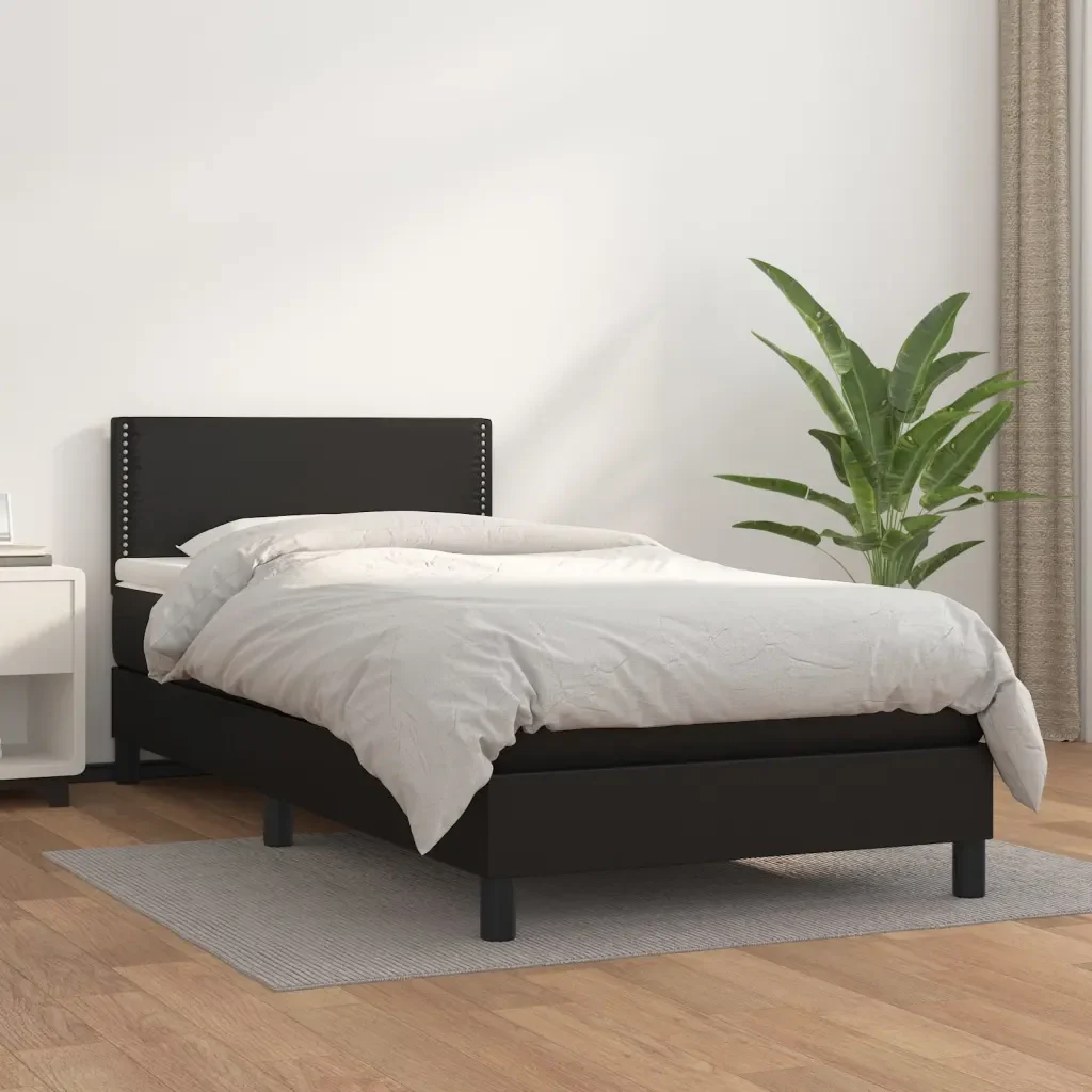 Letto singolo | Letto per adulti | Giroletto a Molle con Materasso Nero 80x200 cm in Similpelle - Image 2