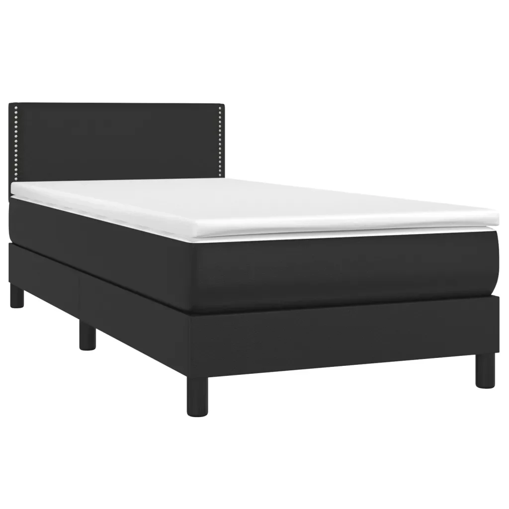 Letto singolo | Letto per adulti | Giroletto a Molle con Materasso Nero 80x200 cm in Similpelle - Image 3