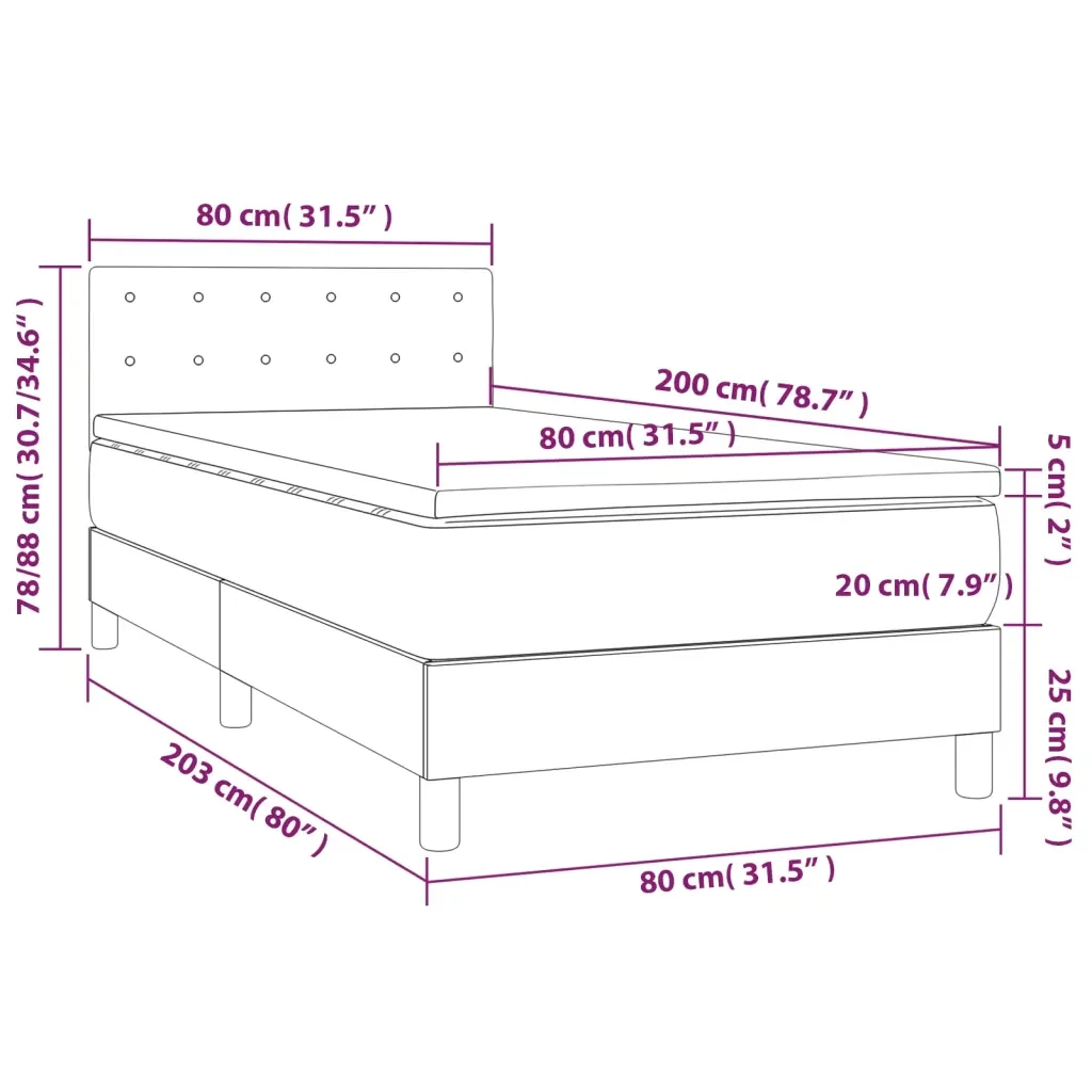 Letto singolo | Letto per adulti | Giroletto a Molle con Materasso Nero 80x200 cm in Similpelle - Image 7
