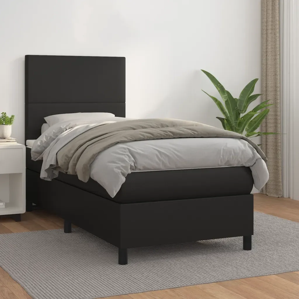 Letto singolo | Letto per adulti | Giroletto a Molle con Materasso Nero 80x200 cm in Similpelle - Image 2