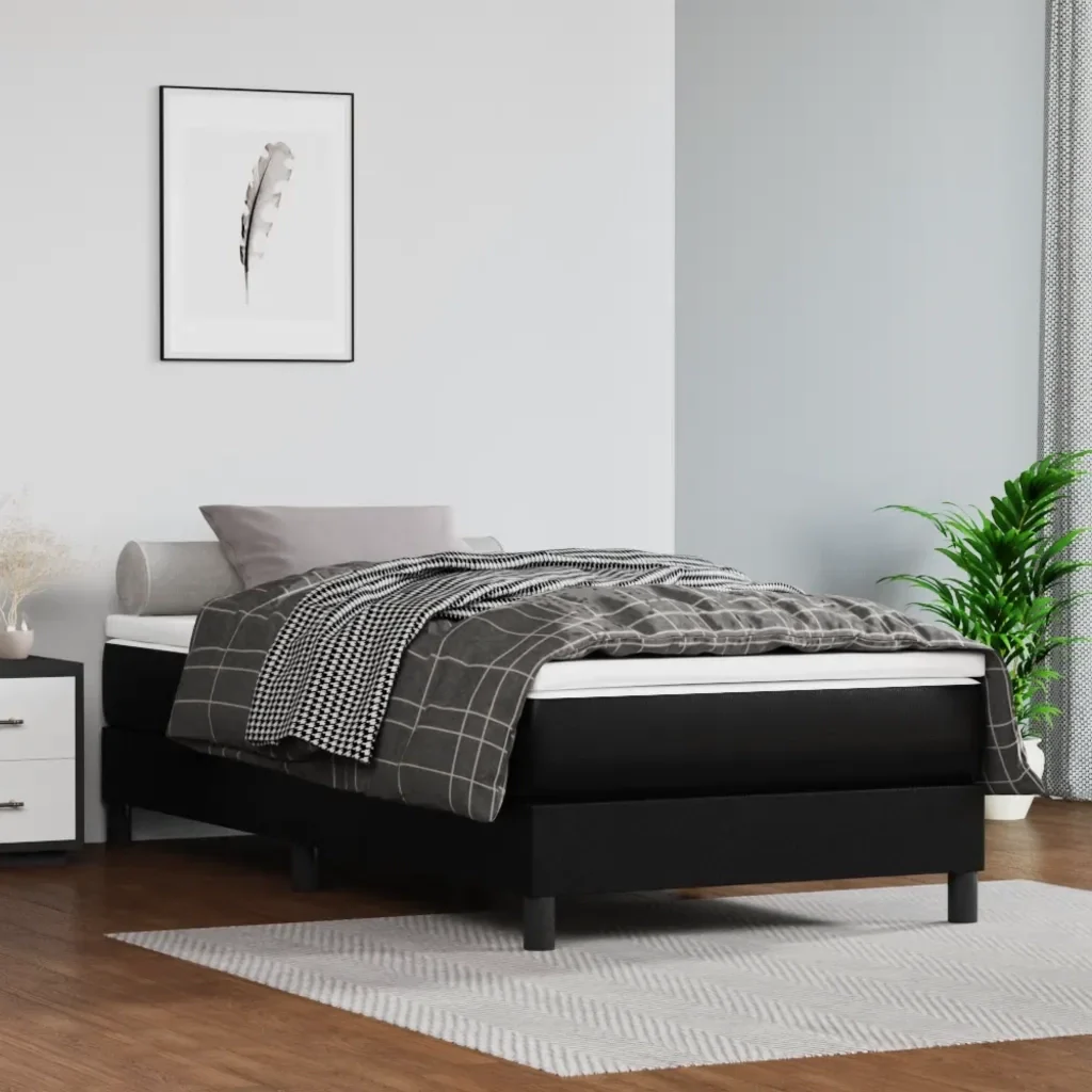 Letto singolo | Letto per adulti | Giroletto a Molle con Materasso Nero 80x200 cm in Similpelle - Image 2