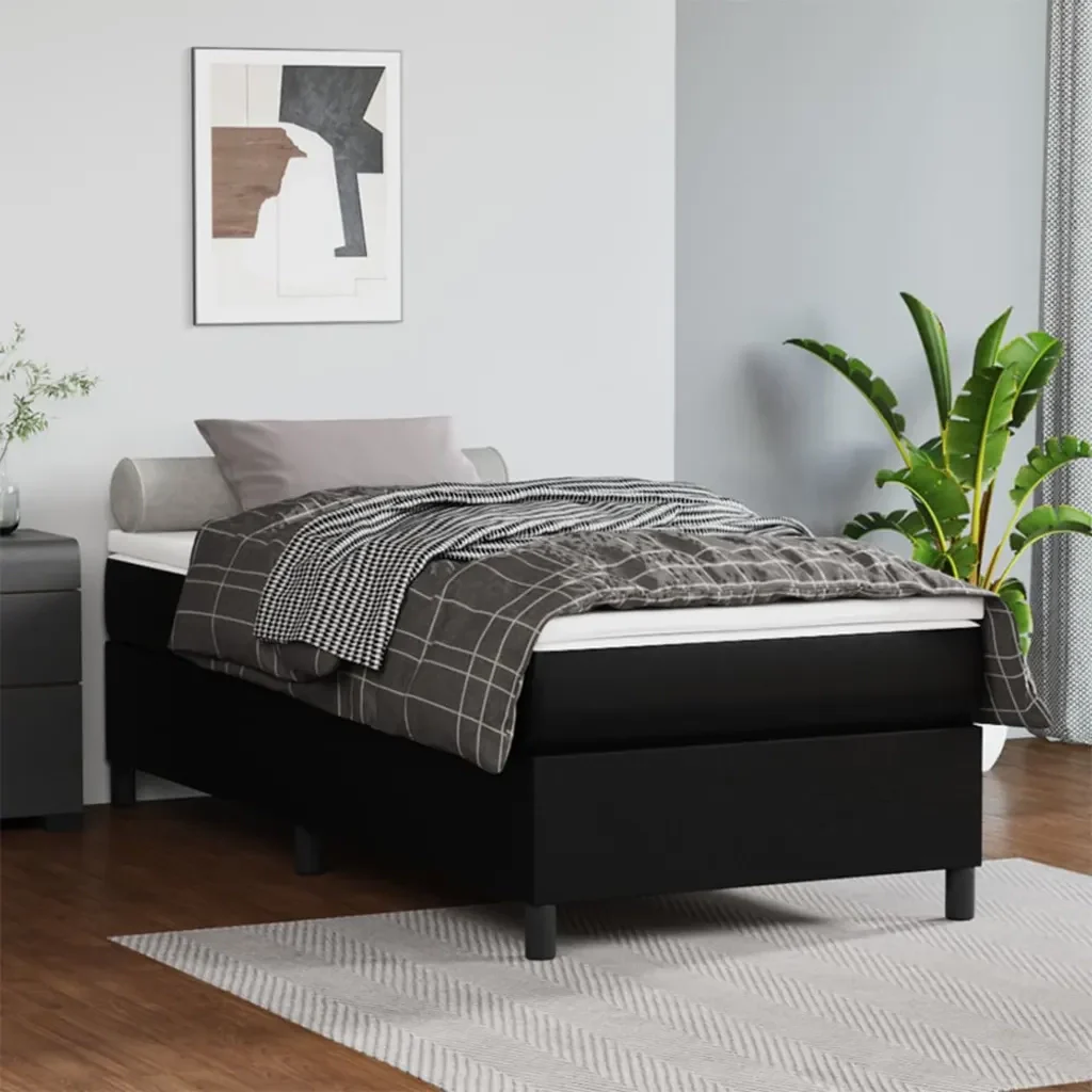 Letto singolo | Letto per adulti | Giroletto a Molle con Materasso Nero 80x200 cm in Similpelle - Image 2