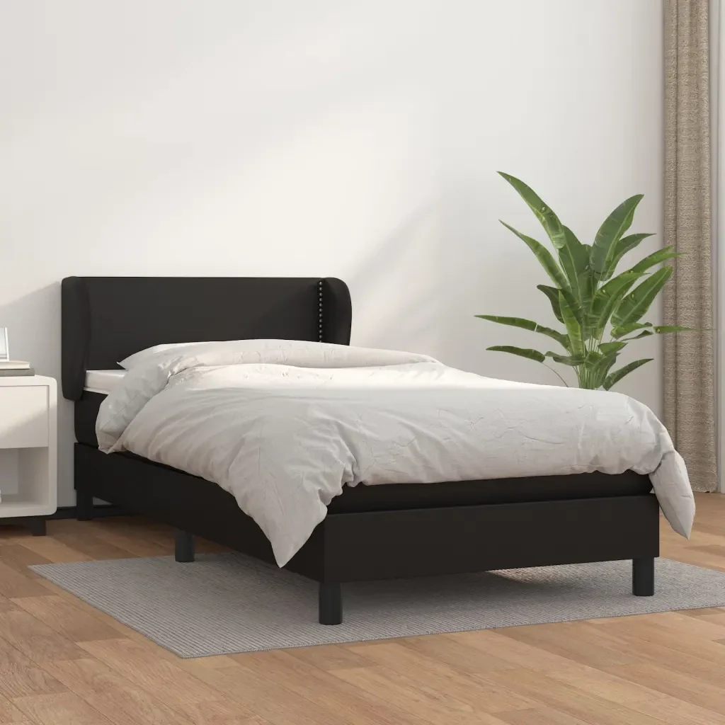 Letto singolo | Letto per adulti | Giroletto a Molle con Materasso Nero 80x200 cm in Similpelle - Image 2