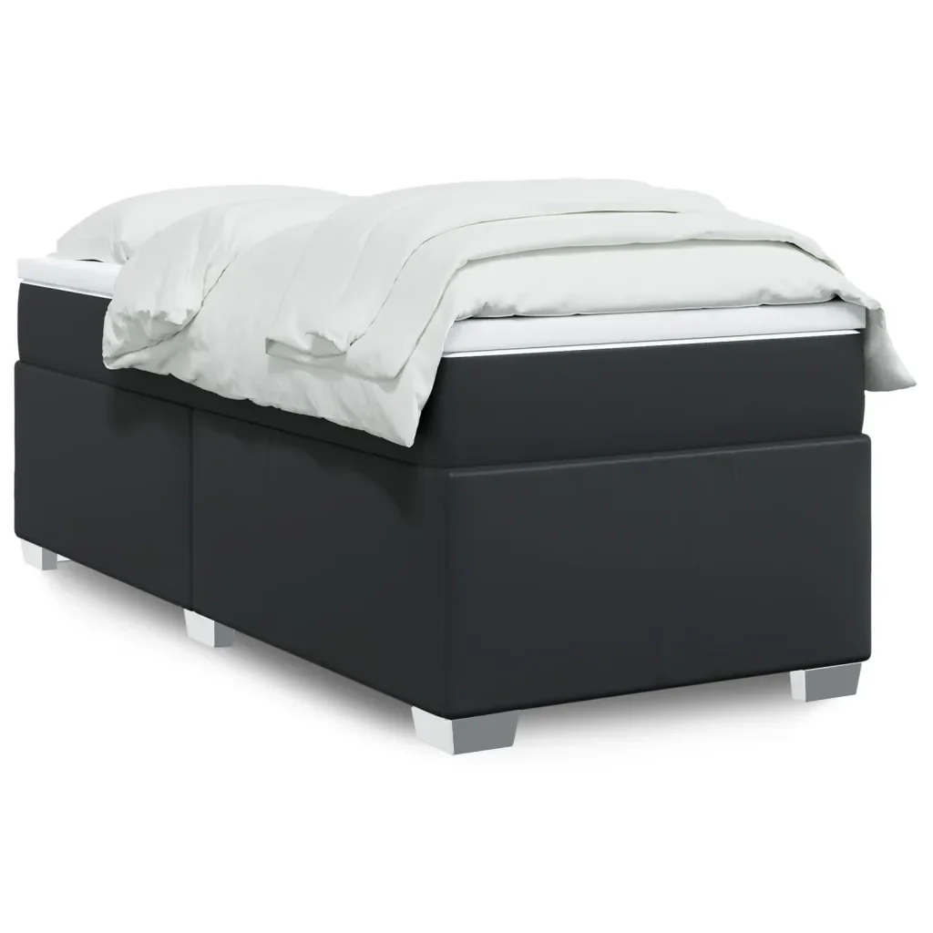 Letto singolo | Letto per adulti | Giroletto a Molle con Materasso Nero 80x200 cm in Similpelle - Image 2