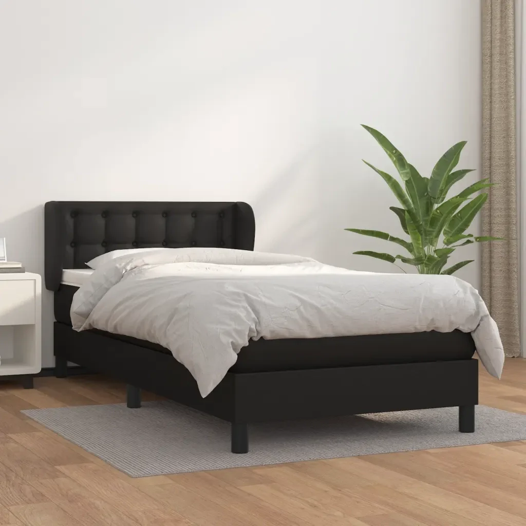Letto singolo | Letto per adulti | Giroletto a Molle con Materasso Nero 80x200 cm in Similpelle - Image 2