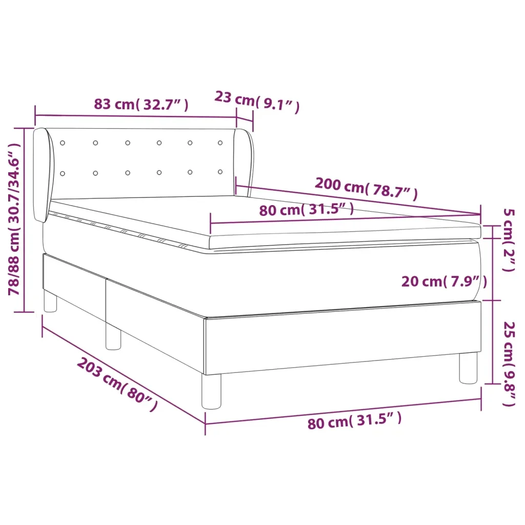 Letto singolo | Letto per adulti | Giroletto a Molle con Materasso Nero 80x200 cm in Similpelle - Image 7