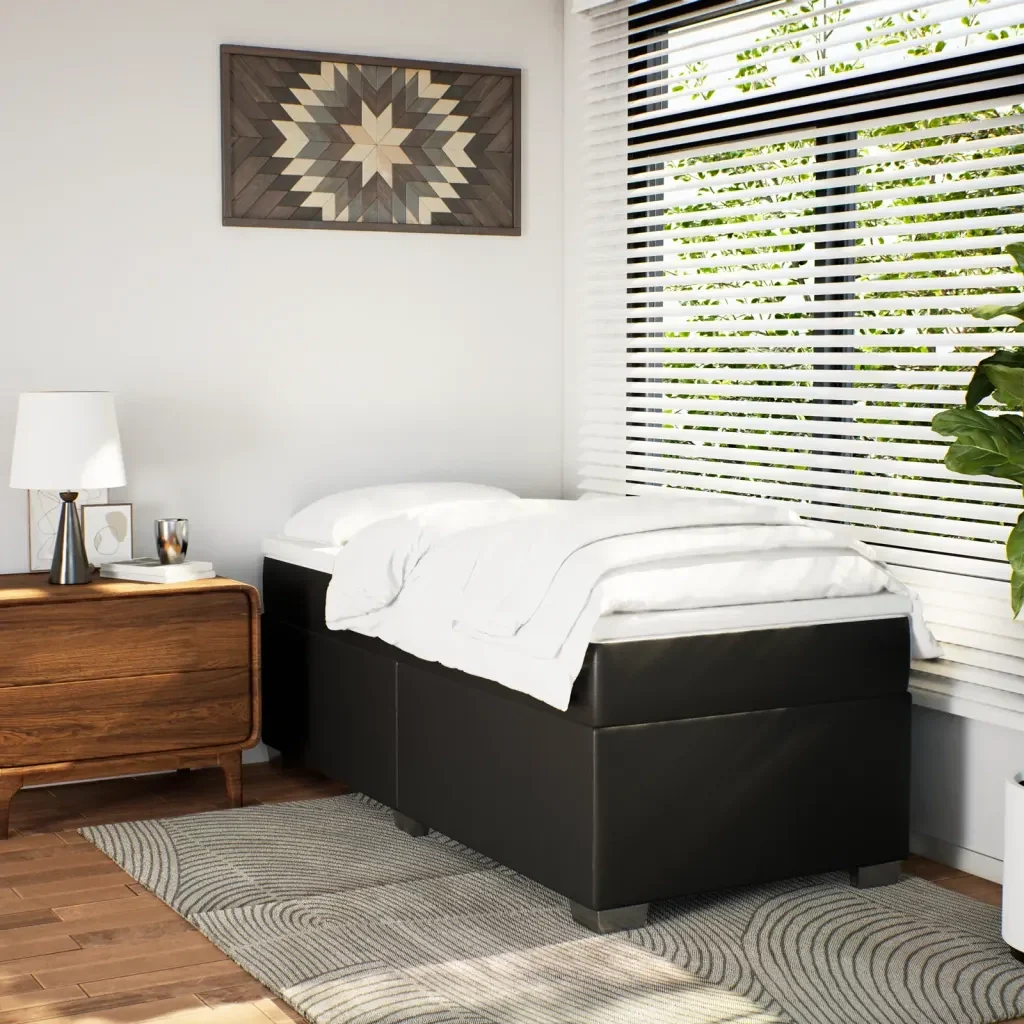 Letto singolo | Letto per adulti | Giroletto a Molle con Materasso Nero 80x200 cm in Similpelle - Image 3