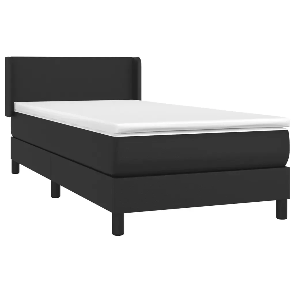 Letto singolo | Letto per adulti | Giroletto a Molle con Materasso Nero 80x200 cm in Similpelle - Image 4