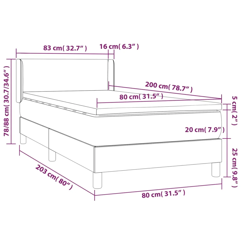 Letto singolo | Letto per adulti | Giroletto a Molle con Materasso Nero 80x200 cm in Similpelle - Image 7