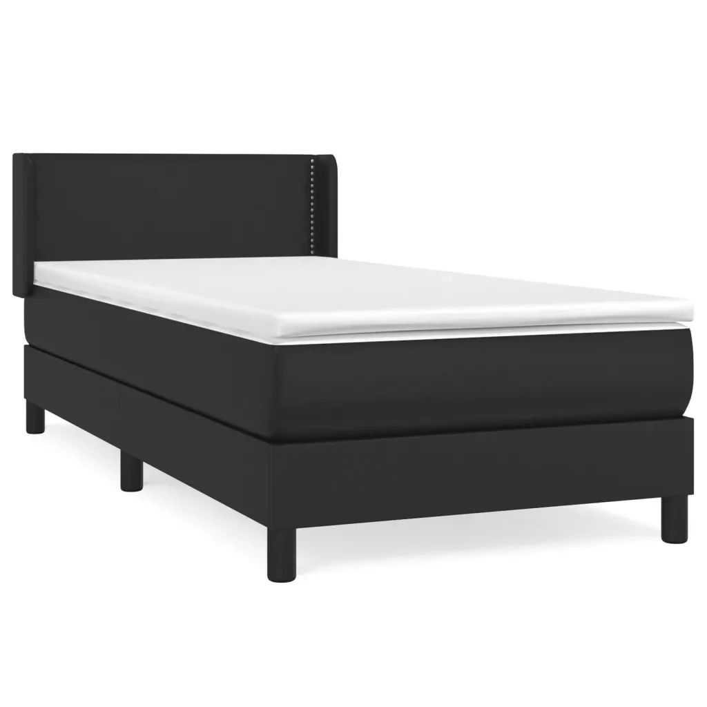 Letto singolo | Letto per adulti | Giroletto a Molle con Materasso Nero 80x200 cm in Similpelle